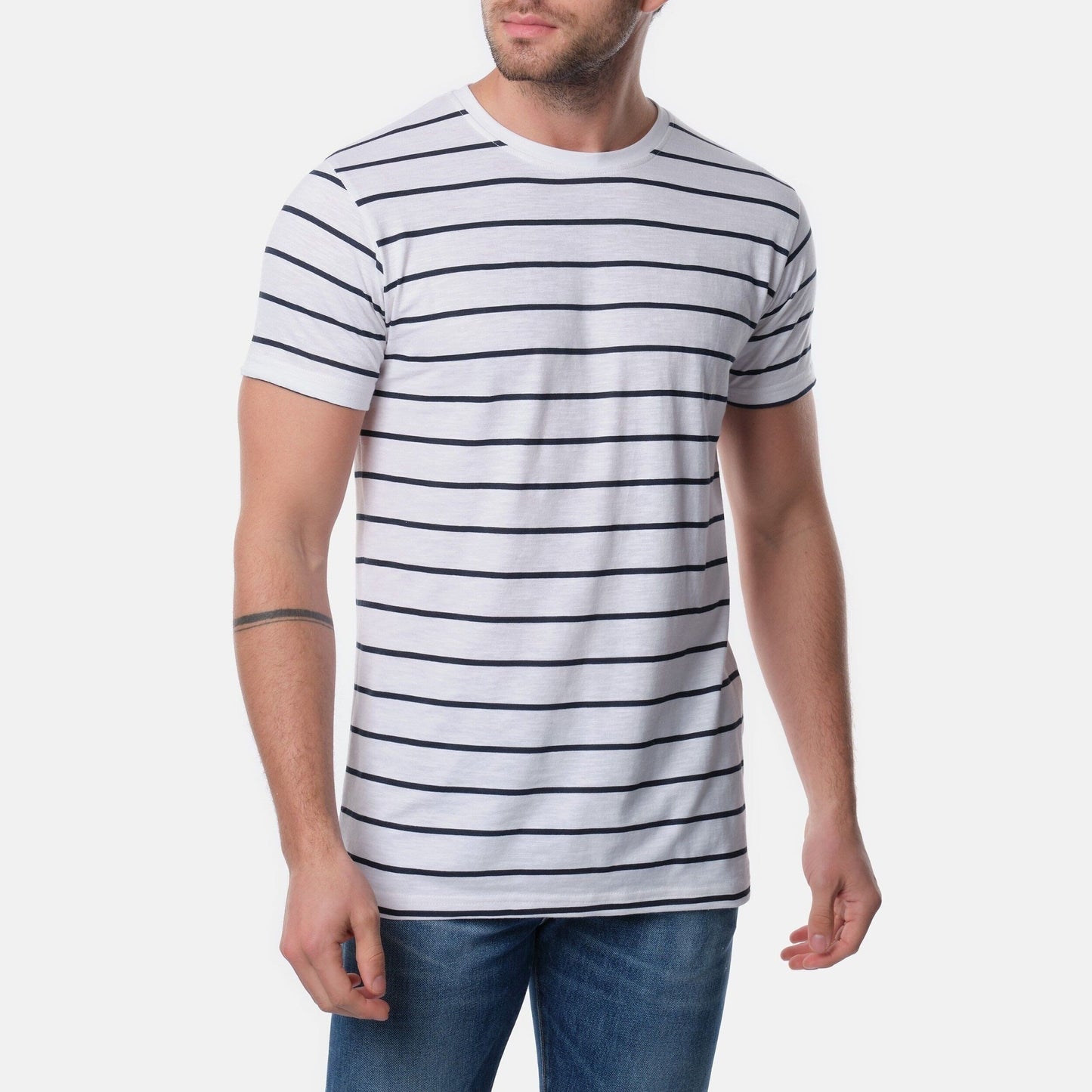 T-shirt uomo a righe navy in cotone