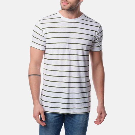 T-shirt uomo a righe kaki in cotone