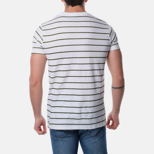 T-shirt uomo a righe kaki in cotone