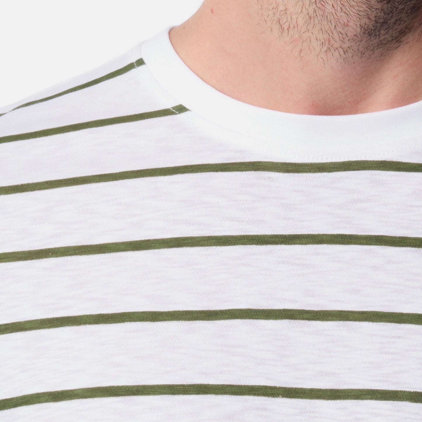 T-shirt uomo a righe kaki in cotone