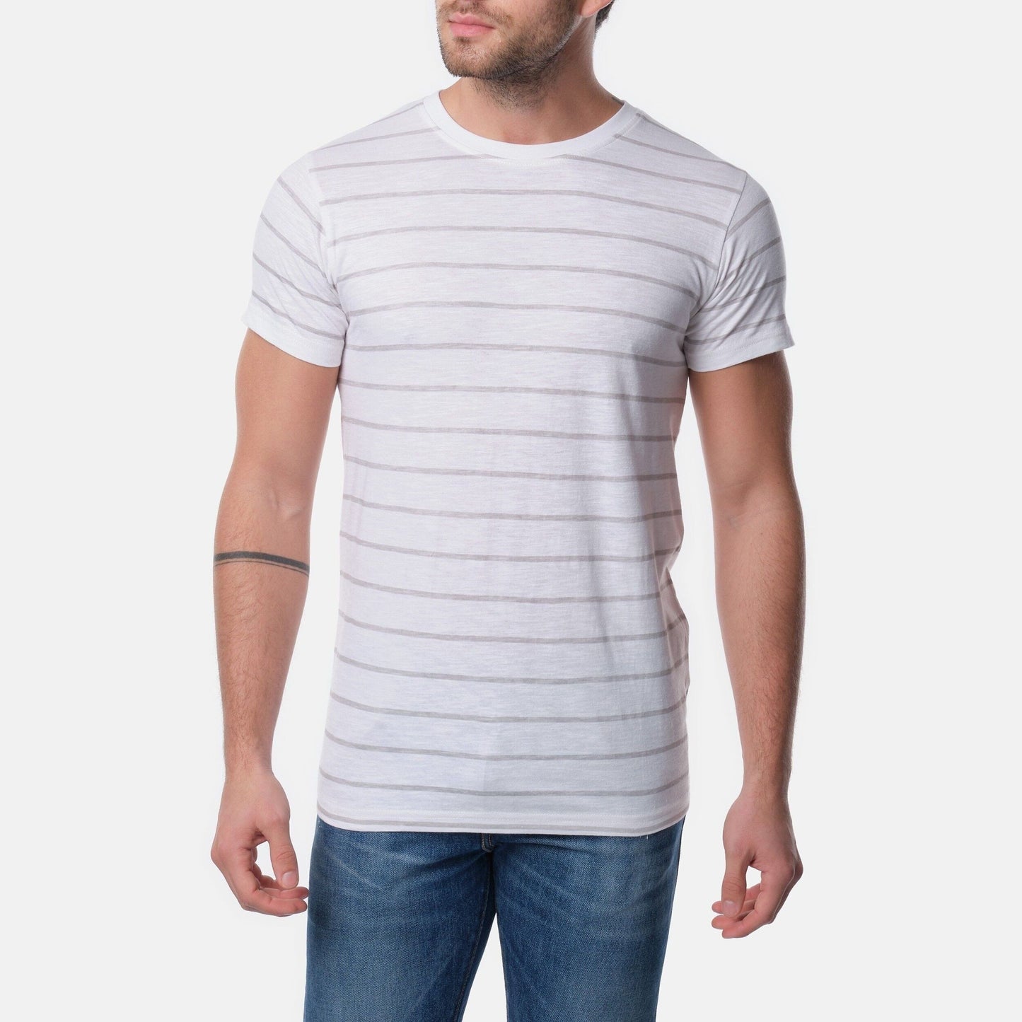 T-shirt uomo a righe grigie in cotone