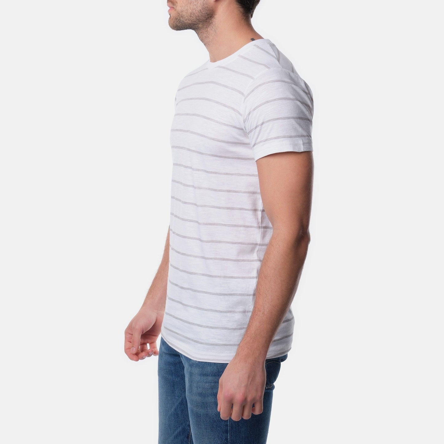 T-shirt uomo a righe grigie in cotone