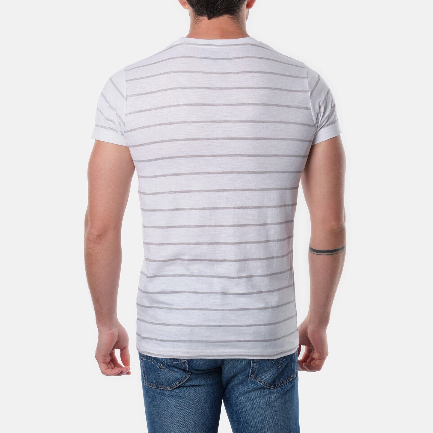 T-shirt uomo a righe grigie in cotone