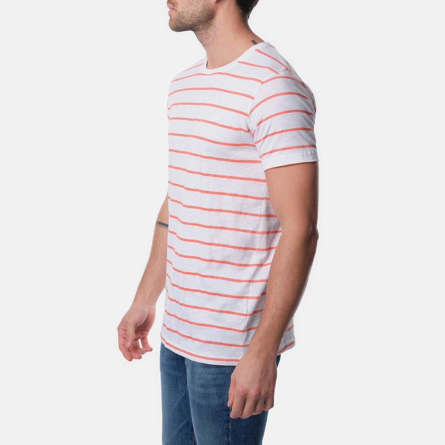 T-shirt uomo a righe corallo in cotone