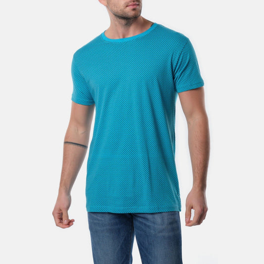 T-shirt uomo turchese con micro fantasia a cuori
