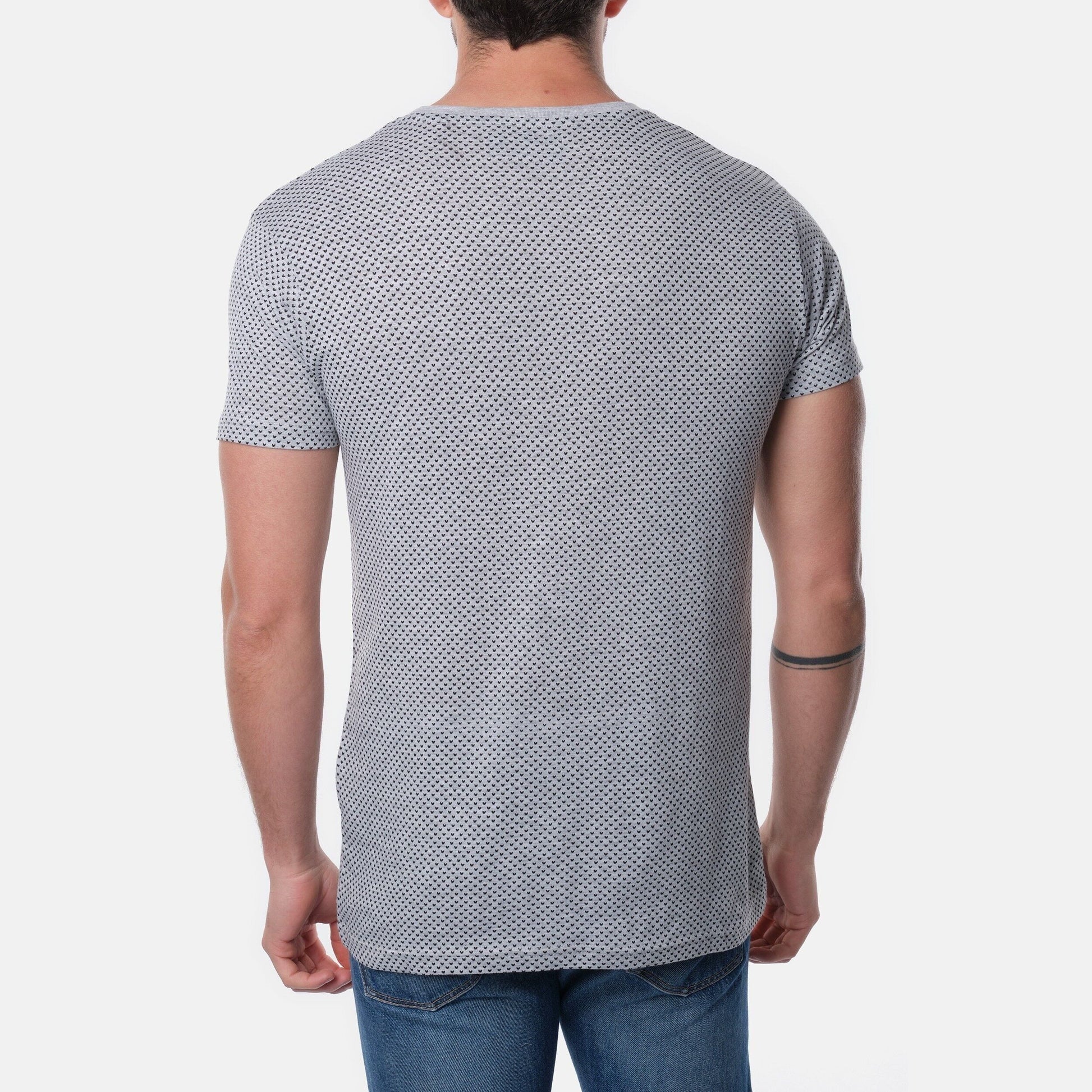 T-shirt uomo grigia in cotone con micro stampa a cuori