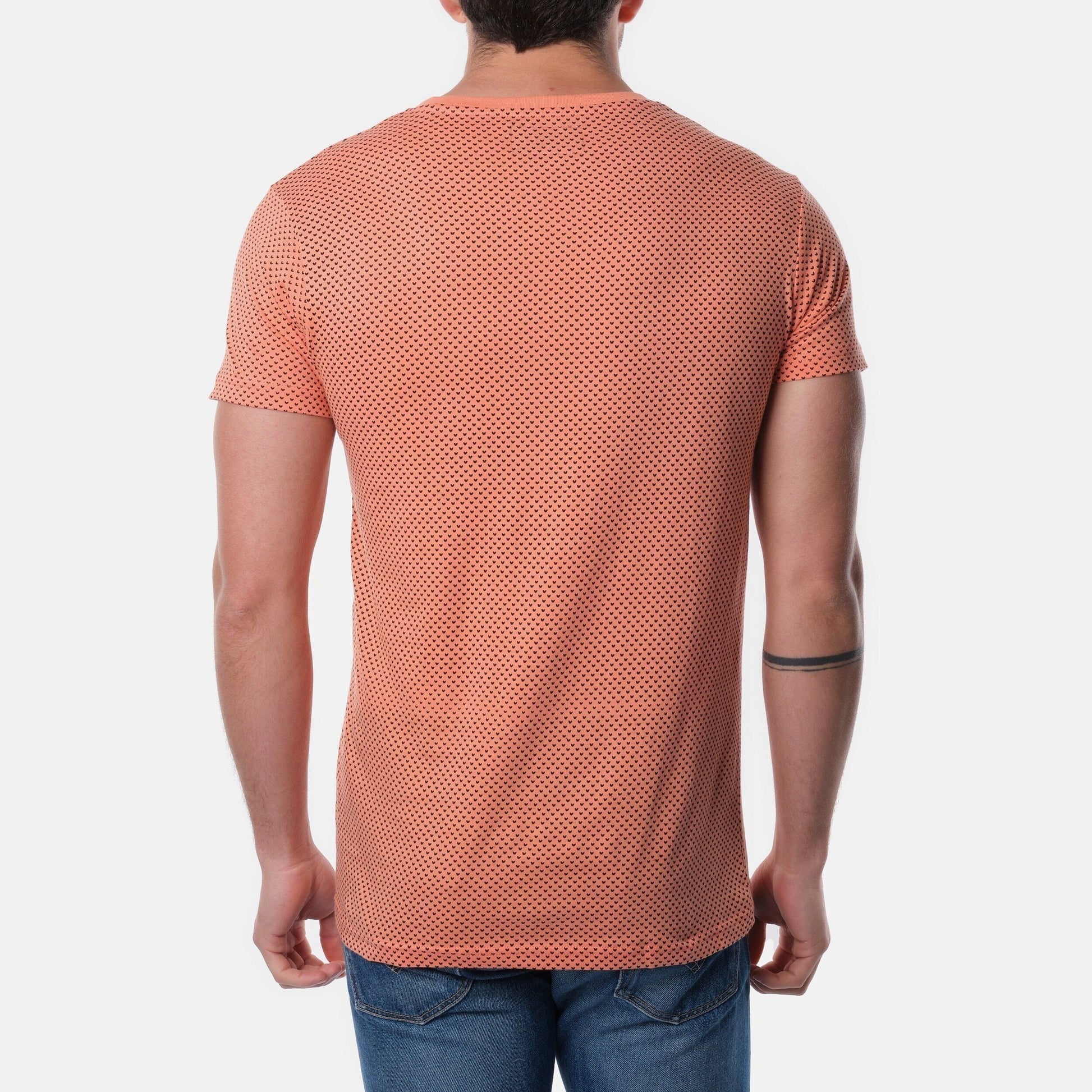 T-shirt uomo corallo con micro stampa cuori in cotone