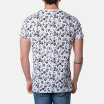 T-shirt uomo bianca con stampa floreale e scollo a V