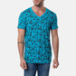 T-shirt uomo turchese con stampa floreale e scollo a V