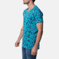 T-shirt uomo turchese con stampa floreale e scollo a V
