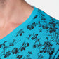 T-shirt uomo turchese con stampa floreale e scollo a V