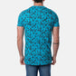 T-shirt uomo turchese con stampa floreale e scollo a V