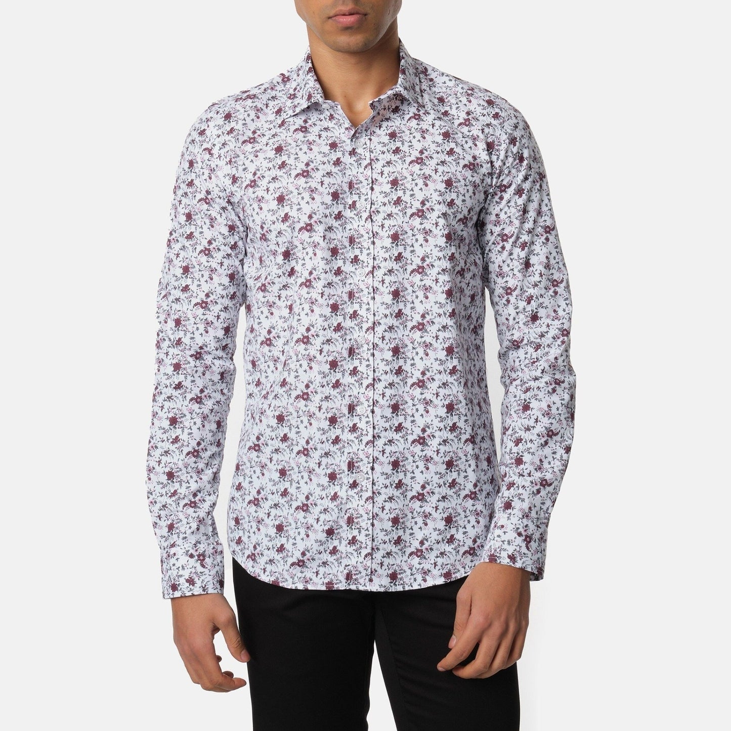 Camicia uomo floreale grigia a maniche lunghe
