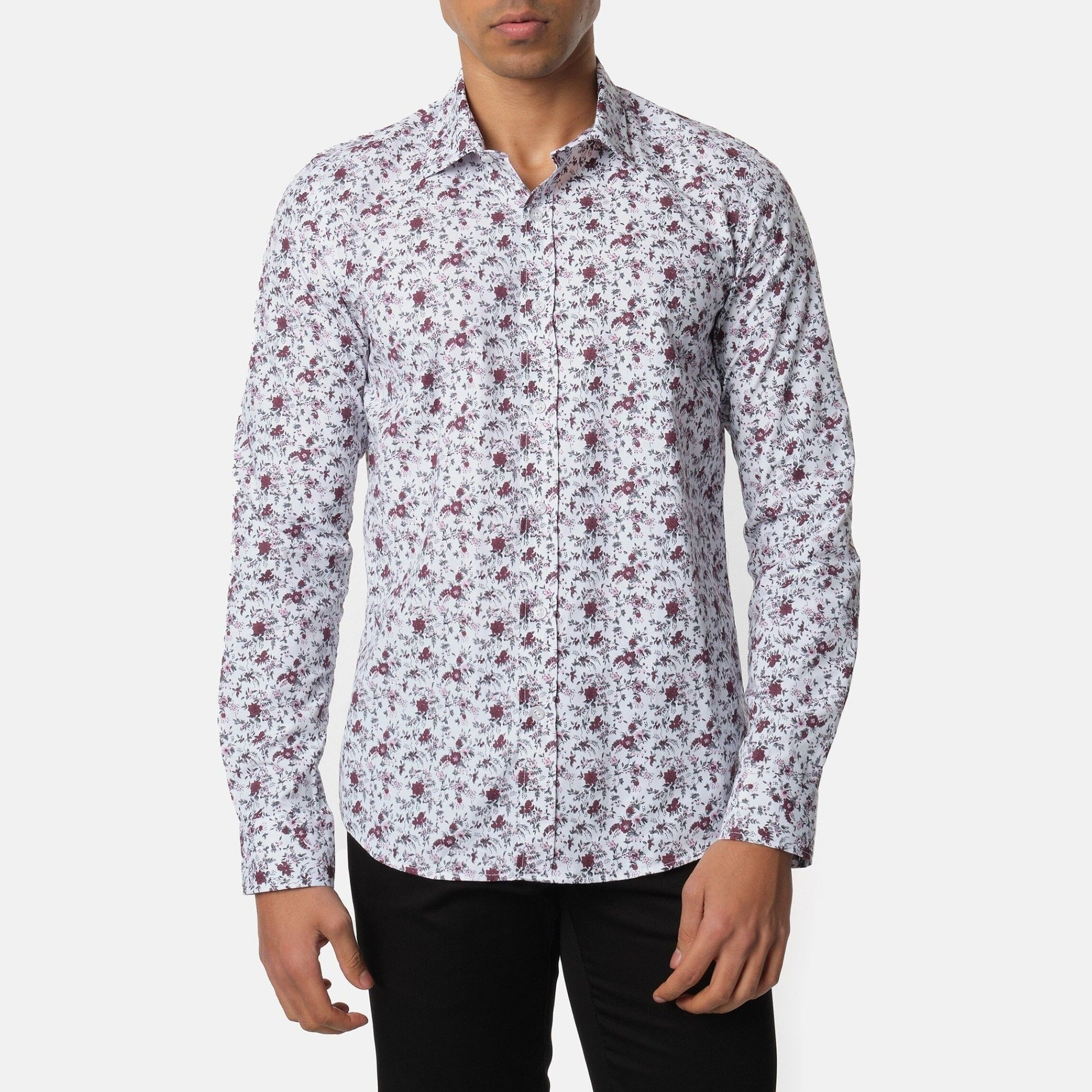 Camicia uomo floreale grigia a maniche lunghe