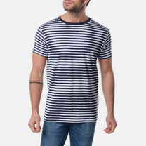 T-shirt Uomo a Righe in Cotone – Navy e Corallo