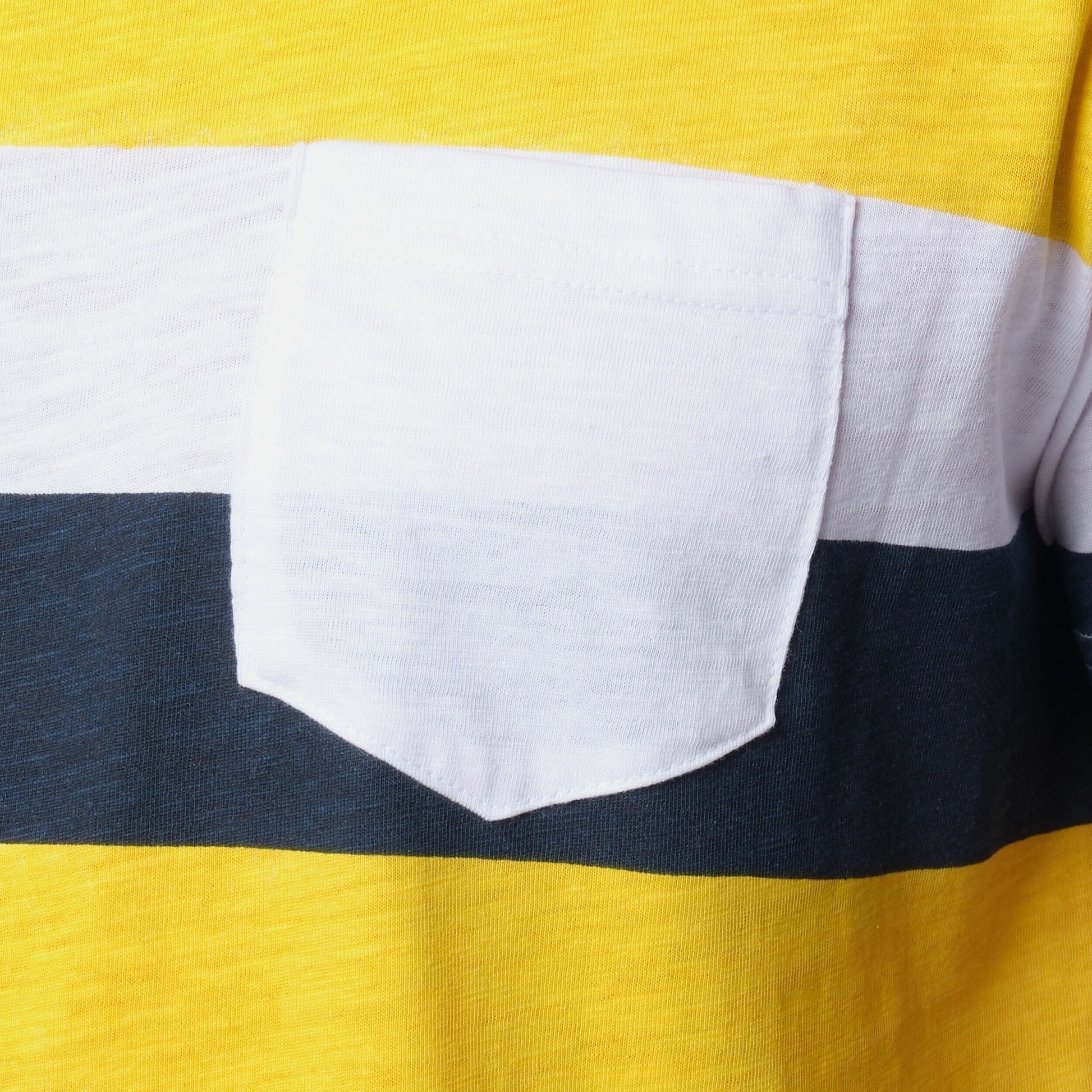 T-shirt uomo a righe navy e gialle con taschino