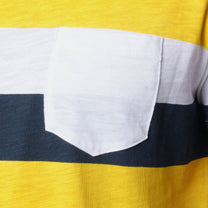 T-shirt uomo a righe navy e gialle con taschino