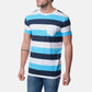 T-shirt uomo a righe turchese e blu con taschino