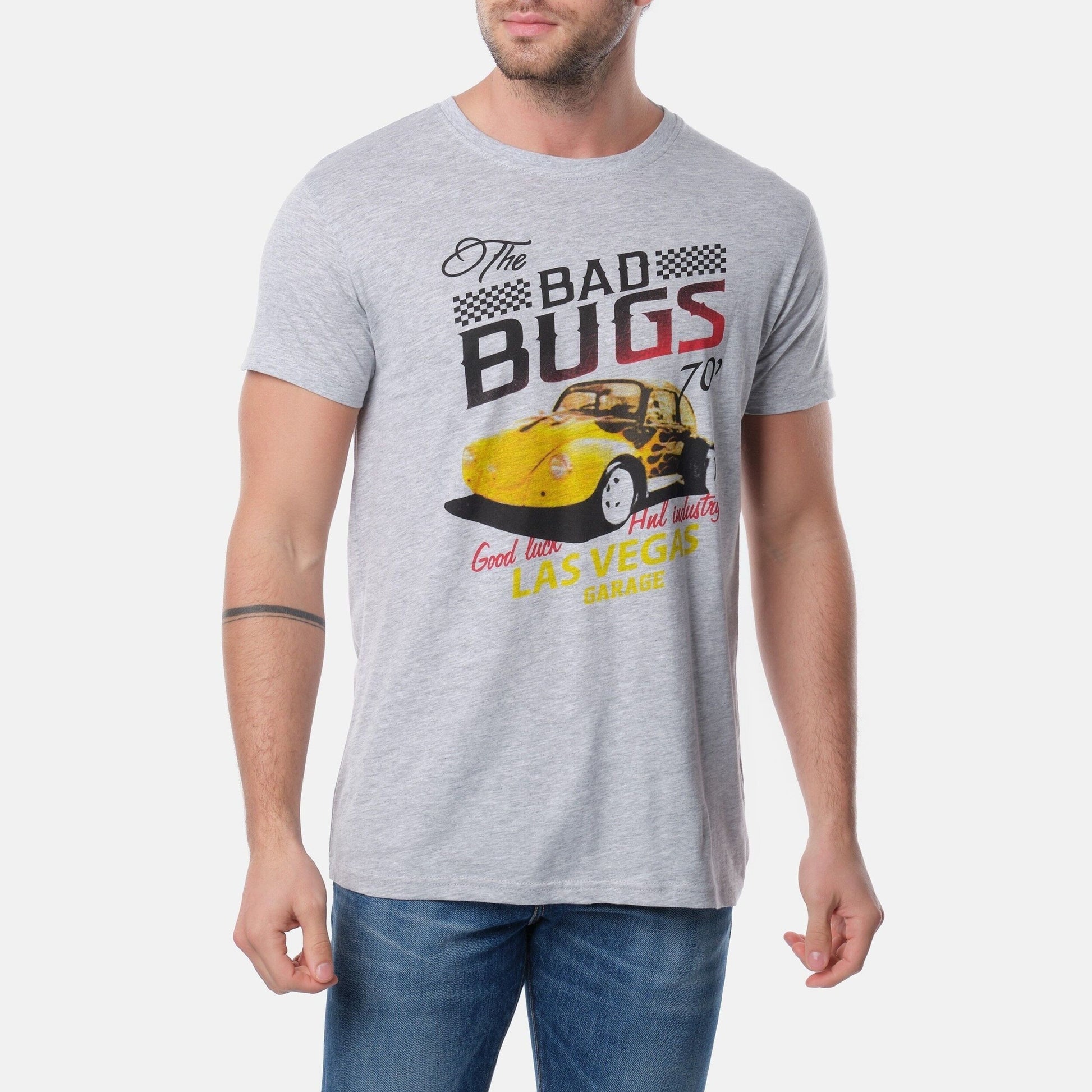 T-shirt uomo grigia con stampa vintage auto