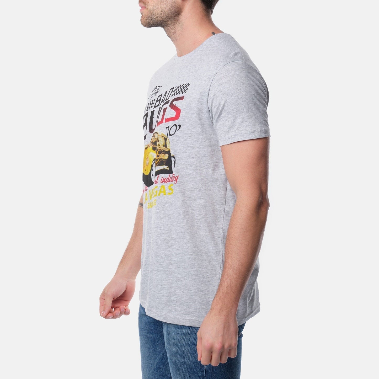 T-shirt uomo grigia con stampa vintage auto