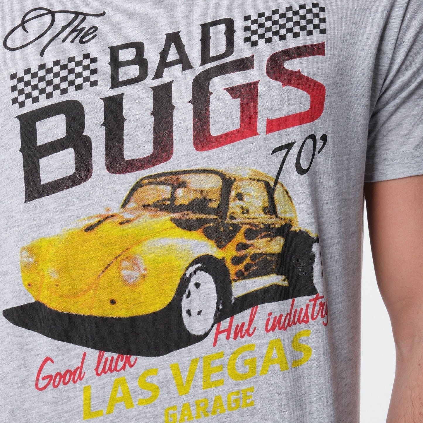 T-shirt uomo grigia con stampa vintage auto