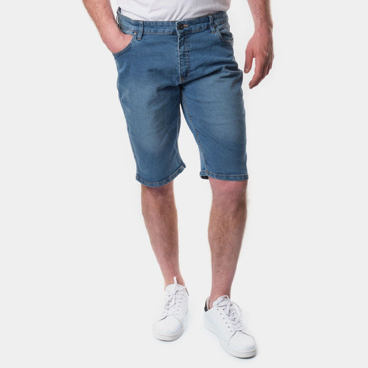 Bermuda jeans uomo azzurro chiaro in cotone stretch