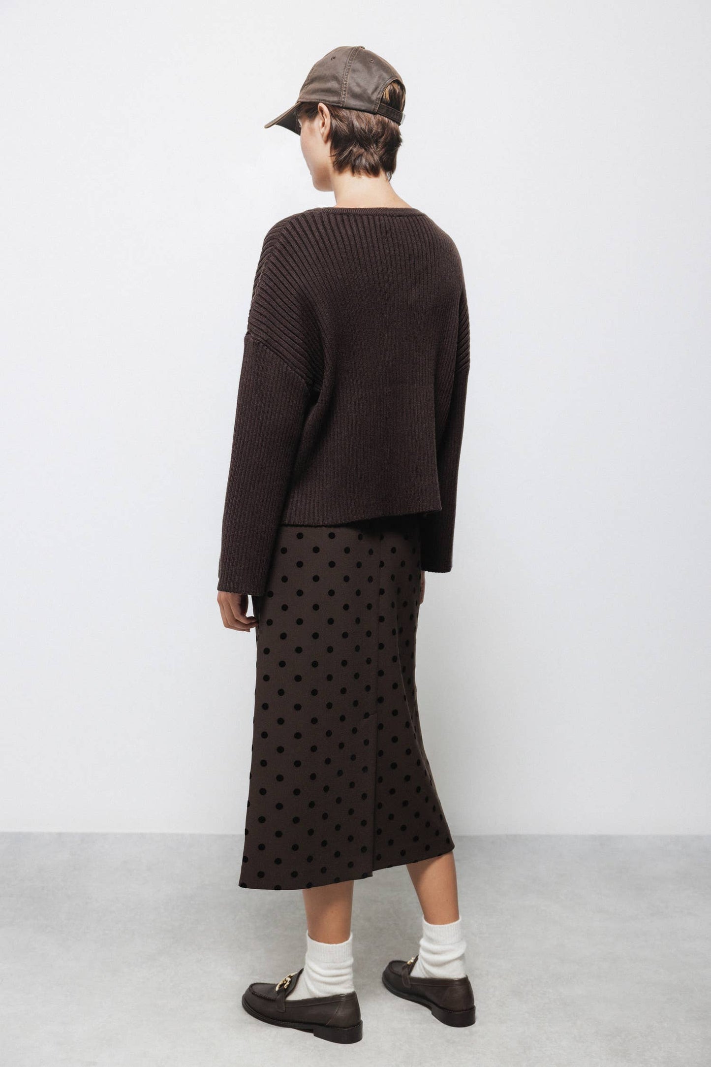 Gonna midi a pois con zip laterale