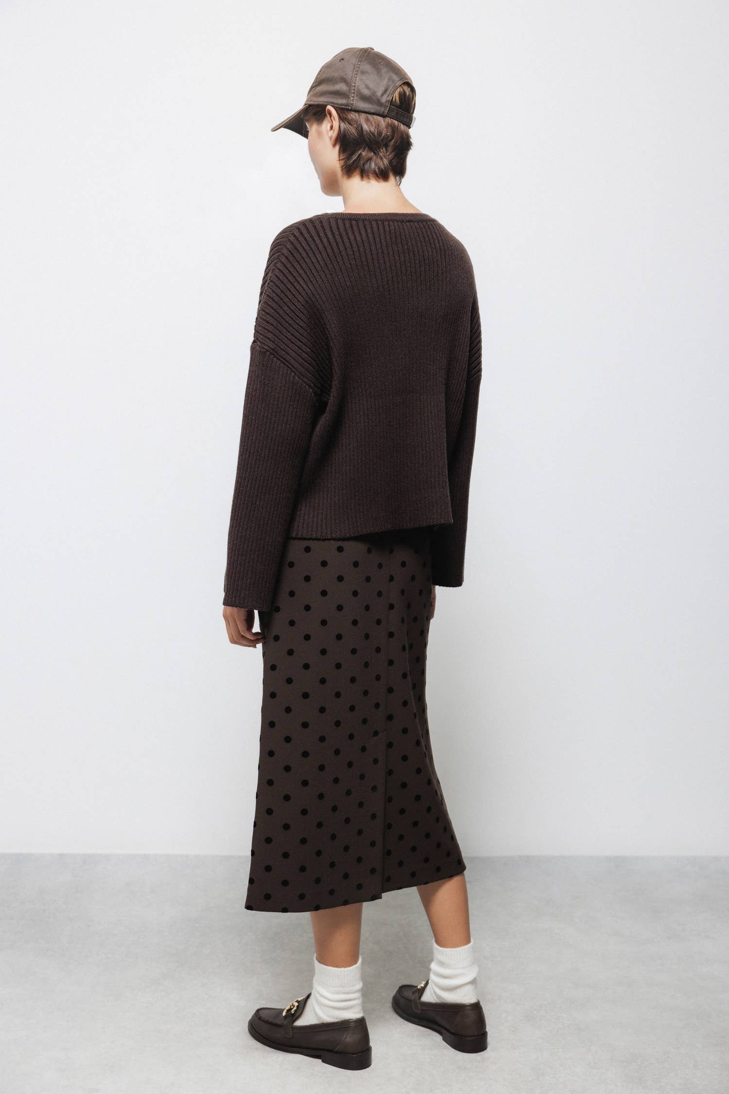 Gonna midi a pois con zip laterale