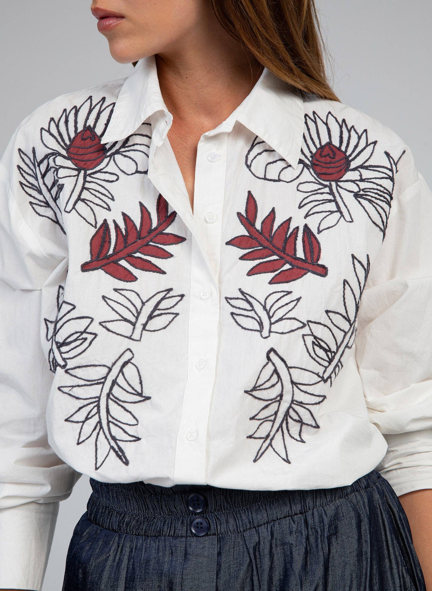 Camicia Sailor écru ricamata