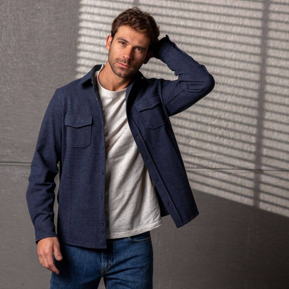 Overshirt in maglia antipiega blu navy