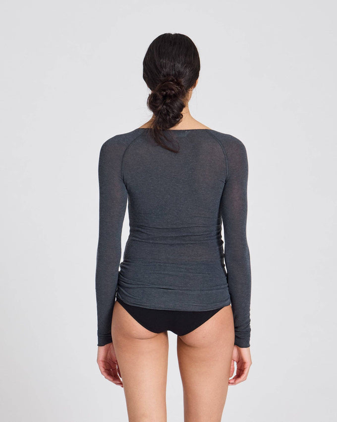 Maglia a maniche lunghe Amalie in lana grigio scuro melange