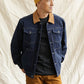 Giacca trucker in denim scuro con colletto a contrasto