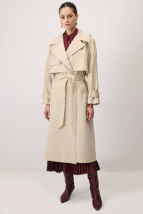Trench doppiopetto in twill di cotone color crema