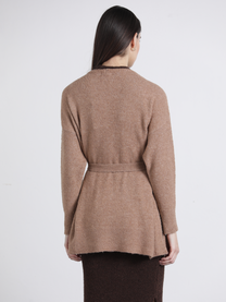 Cardigan con cintura da donna in maglia effetto bouclé