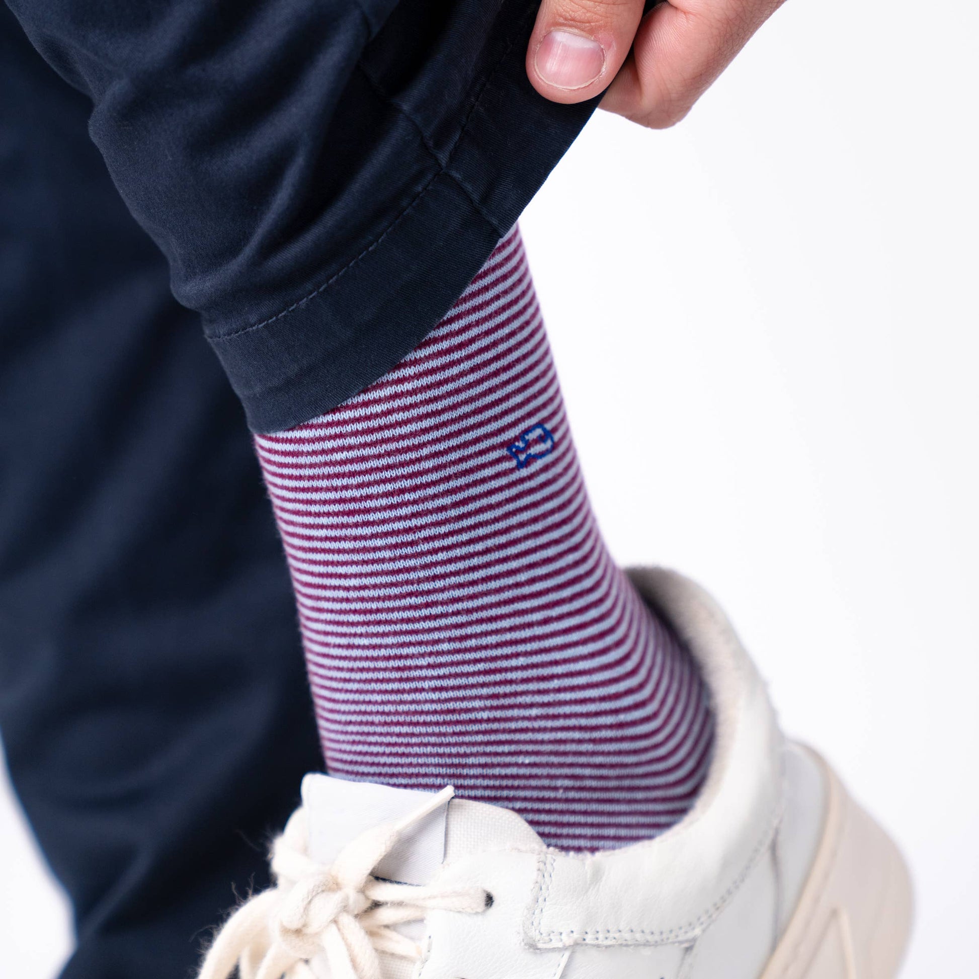 Calzini a righe in cotone pettinato bordeaux e azzurro
