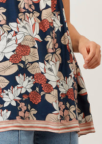 Tunica floreale bicolore con scollo a V