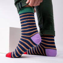 Calzini a righe larghe in cotone pettinato navy e beige