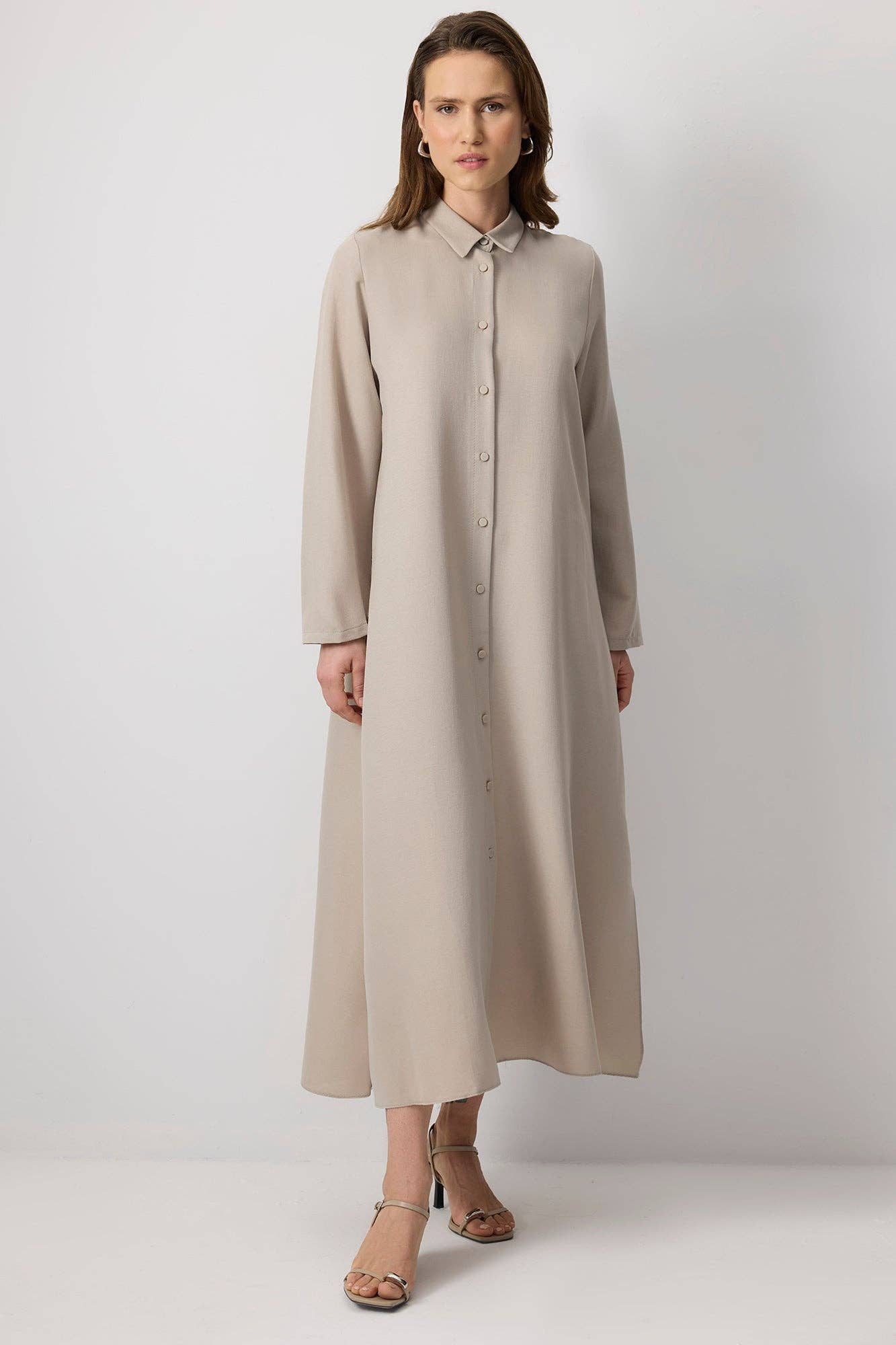 Abito maxi testurizzato stile chemisier