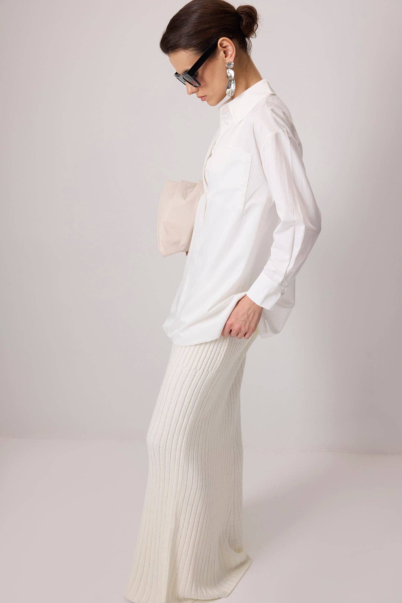 Camicia oversize con maniche a palloncino in misto cotone