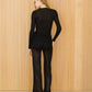 Top a coste con scollo a V in filato glitter