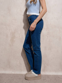 Jeans donna vita alta a gamba dritta in denim stretch
