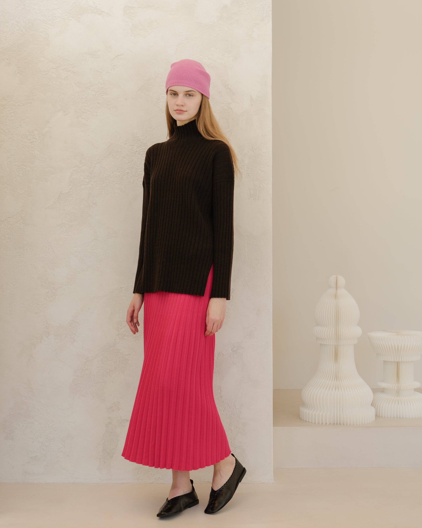 Gonna plissé in maglia misto cashmere 3D-knit