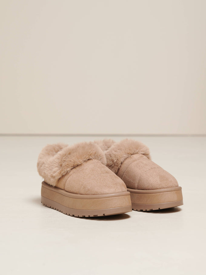 Mules donna in tessuto con bordo in pelliccia sintetica
