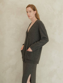Maxi cardigan con scollo a V in misto cashmere