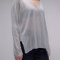 Maxi Maglia Scollo a V con Spacco Laterale in Maglia 3D