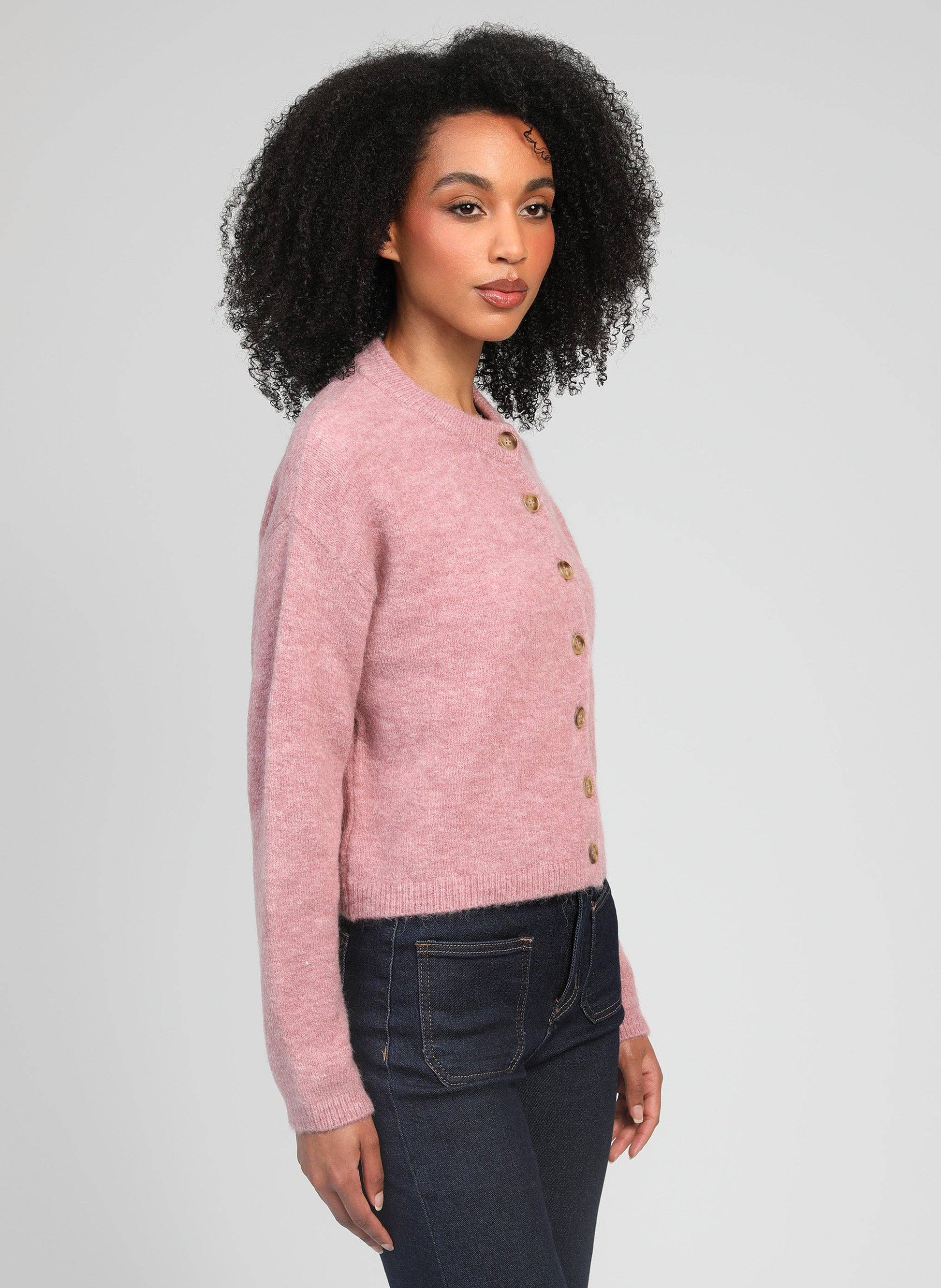 Cardigan Letiana rosa in maglia calda