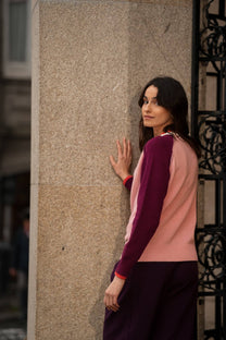 Maglia in lana bicolore rosa e viola