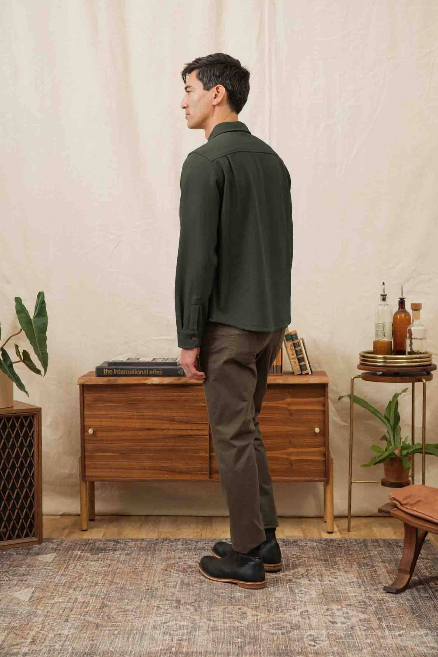 Overshirt in twill riciclato verde salvia scuro