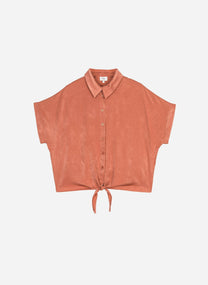 Camicia Kaory terracotta effetto seta con nodo in vita