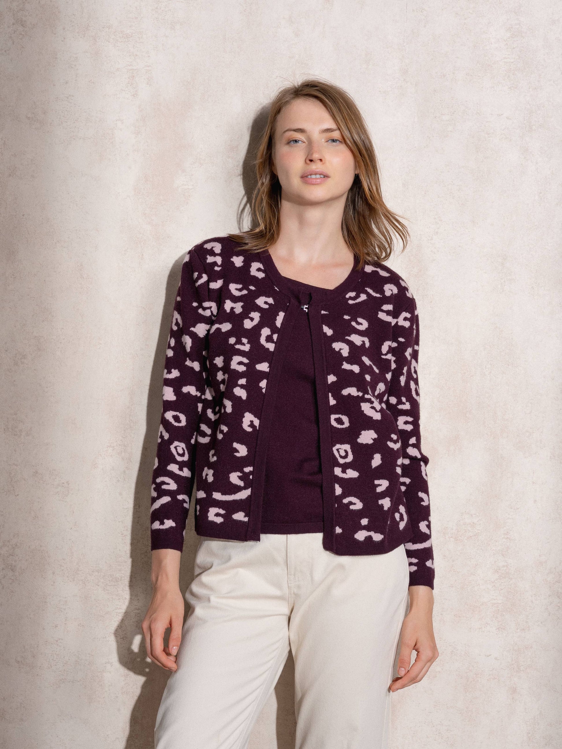 Cardigan jacquard animalier da donna